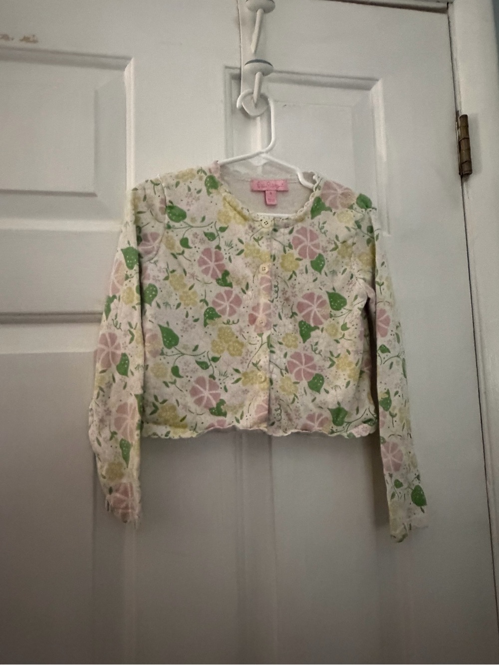 Lilly Pulitzer Girls Floral Cotton Cardigan Sweater Size 5 Pink Green